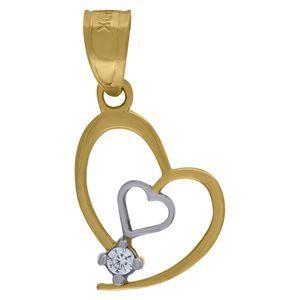 10kt 10k Gold Two-Tone Cubic-Zirconia Womens Heart Charm Pendant